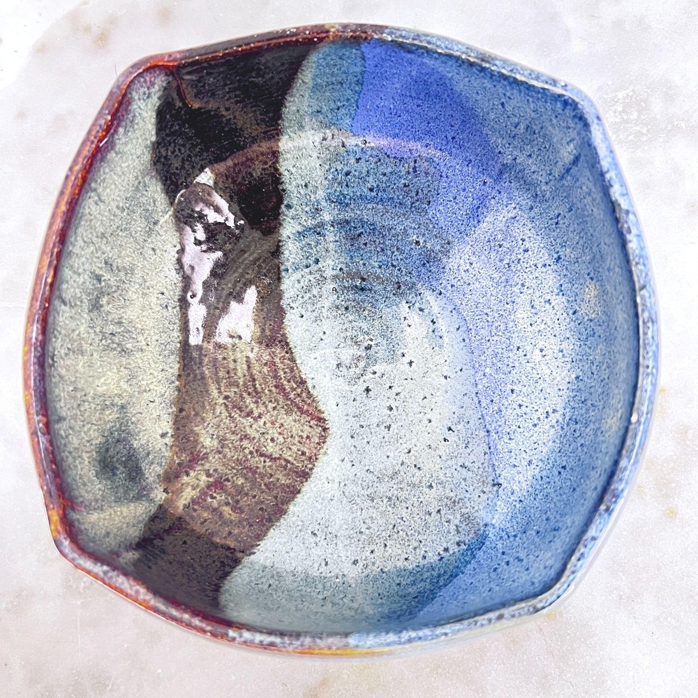 Abstract Bowl Studio Pottery Wheel Thrown Artisan Signed Multicolor Drip Glaze D